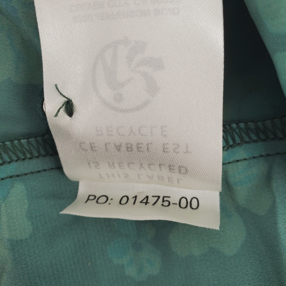 Outerknown L Astral Floral Print Puff Sleeve Tie Waist V Neck Blouse Green Blue - Picture 7 of 8